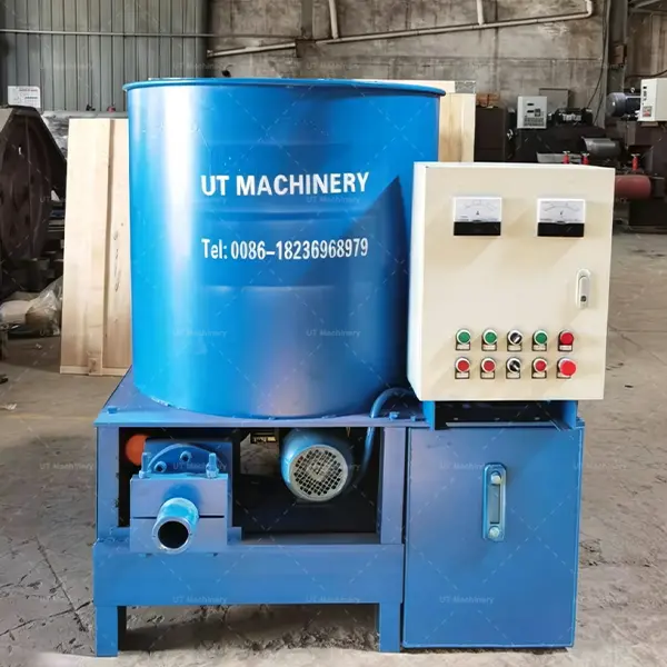 Complete UT-100 hydraulic piston corrugated paper briquette press by UT Machinery in a factory setting.