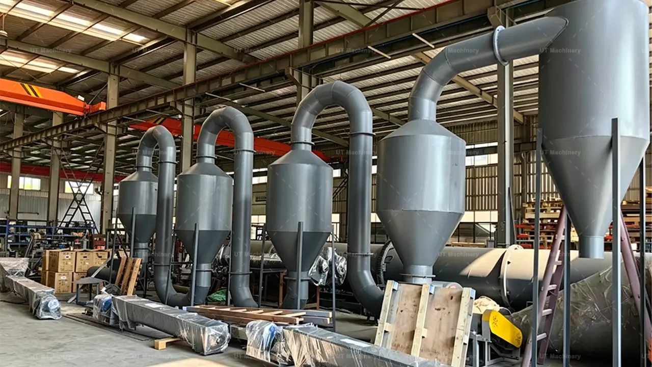 Complete industrial biomass drying system with multiple cyclones in UT Machinery workshop