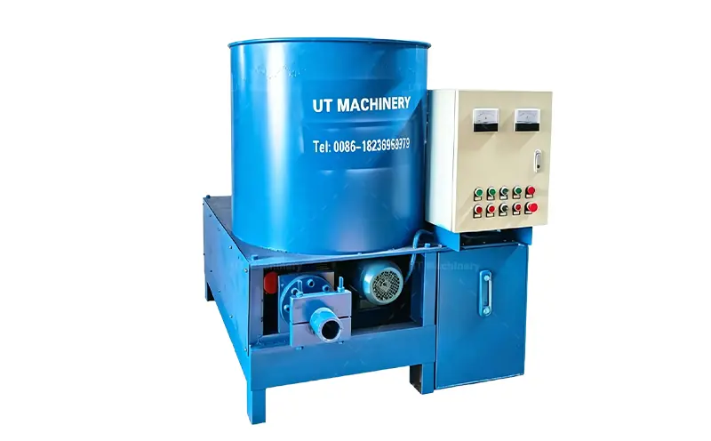 UT Machinery industrial hydraulic paper briquette press with integrated control panel and automatic feeding hopper.