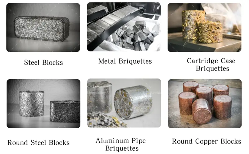 Various briquettes including steel, metal, copper, and aluminum pipe