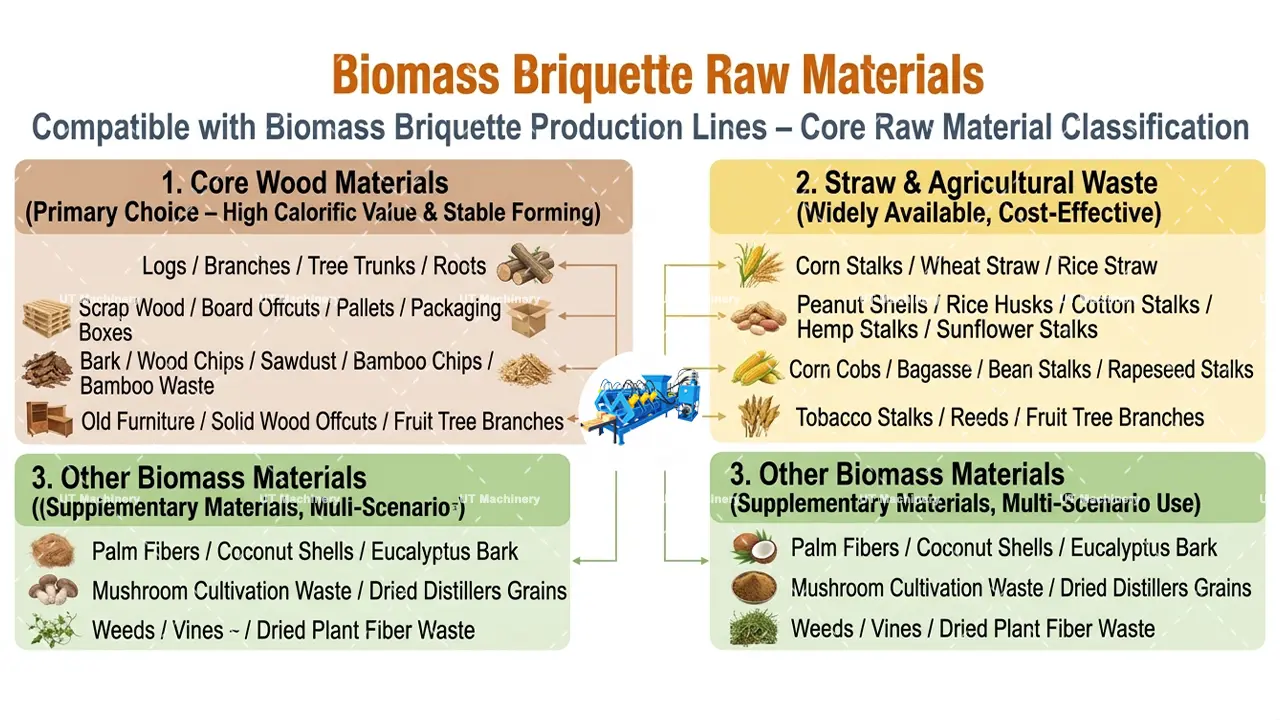 Comprehensive guide of biomass raw materials for briquetting press
