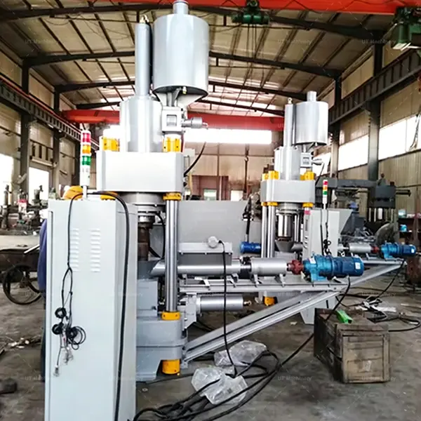 Automatic vertical brass turnings briquetting machine integrated with a screw conveyor feeding system for hands-free operation.