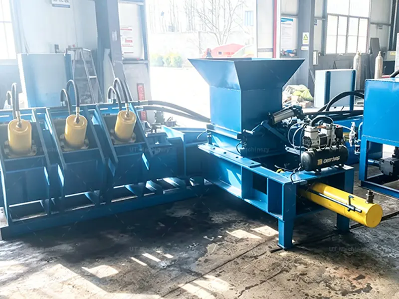 Industrial coir pith block making machine structure with pneumatic auxiliary cylinders