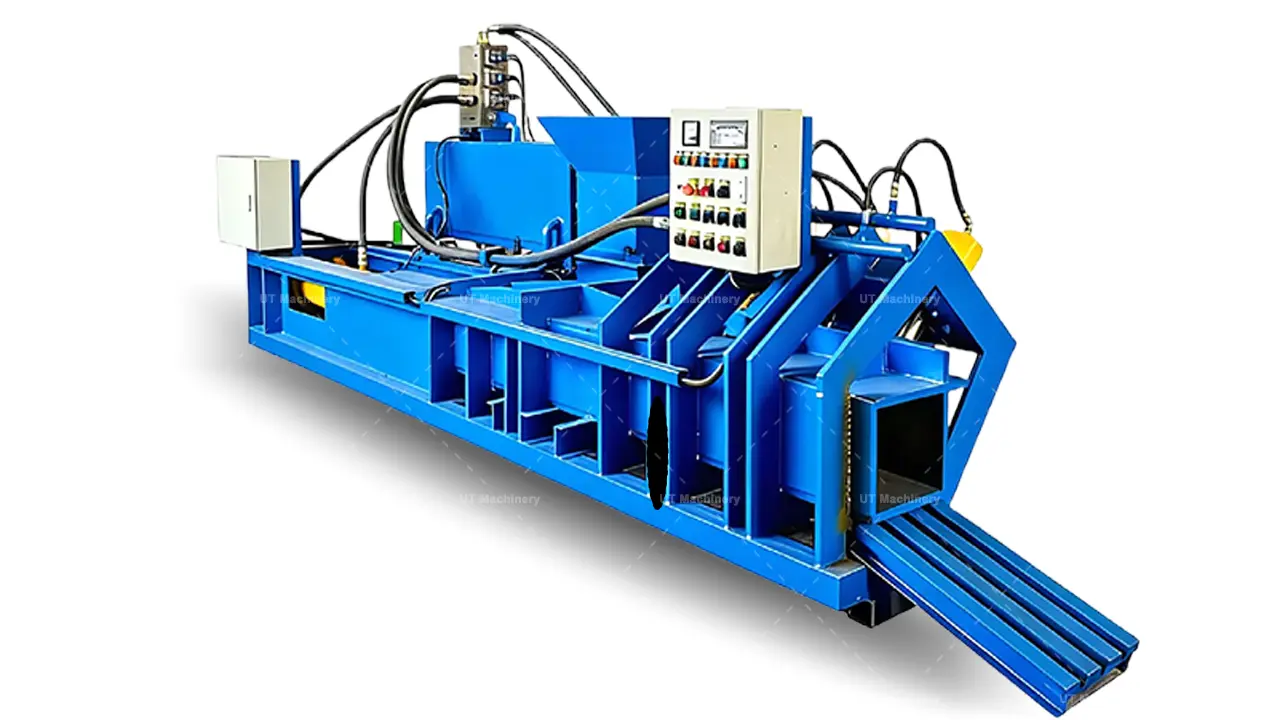 Industrial coir pith block making machine with automatic block ejection and discharge chute
