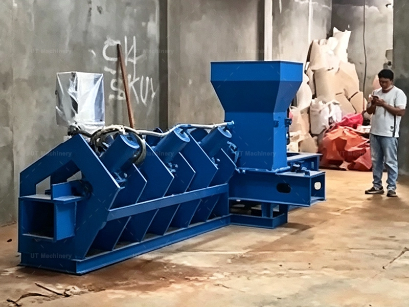 5kg cocopeat briquette machine installed at customer factory in Indonesia for coir pith block production